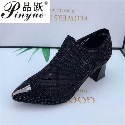 Autumn Women Naked Boots Sexy Hollow Out Rhinestone Mesh Shoes Fashion Summer Heels Pointed Toe