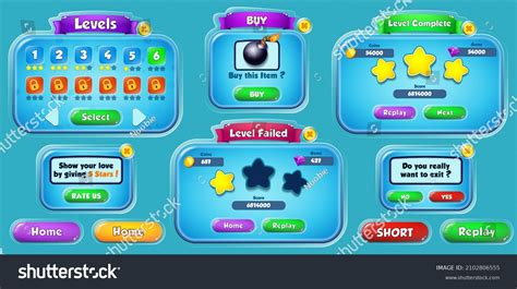 Game Ui Kit Menus Pop Screens Stock Vector Royalty Free 2102806555