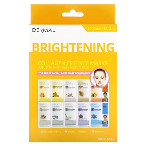 dermal collagen essence beauty masks brightening assorted 10 sheets 0 81 oz 23 g each