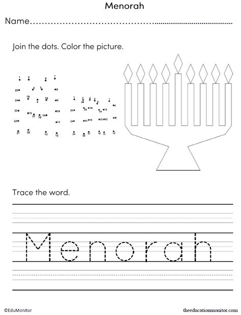 Menorah Hanukkah Tracing And Coloring Worksheets Edumonitor