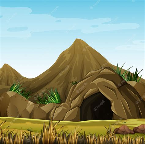 Premium Vector Scene With Cave In The Mountain