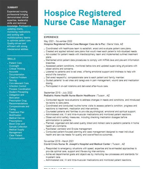 Hospice Registered Nurse Case Manager Resume Example