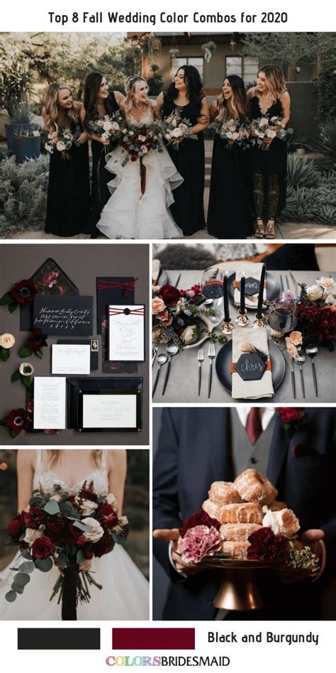 wedding color combos for the bride and groom in burgundy black and burgundy