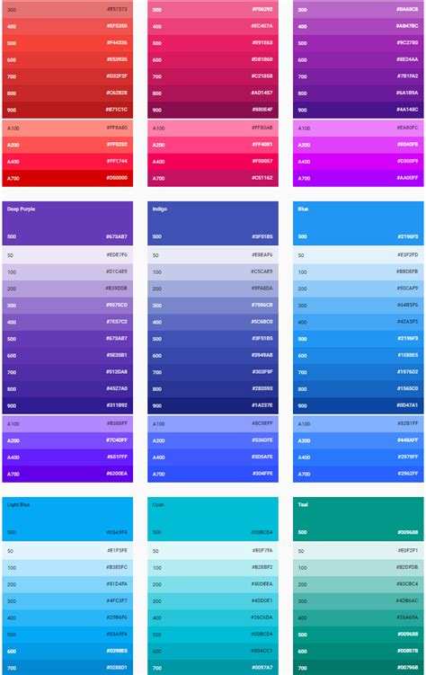 Material Design Color Palettes 2 Material Color Palette Flat Color