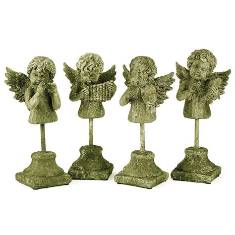 Angel Quartet Set Of Four Moss Finish Garden Angels Garden Statues
