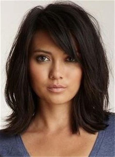 Loose Messy Lob Medium Wave Synthetic Hair With Bangs
