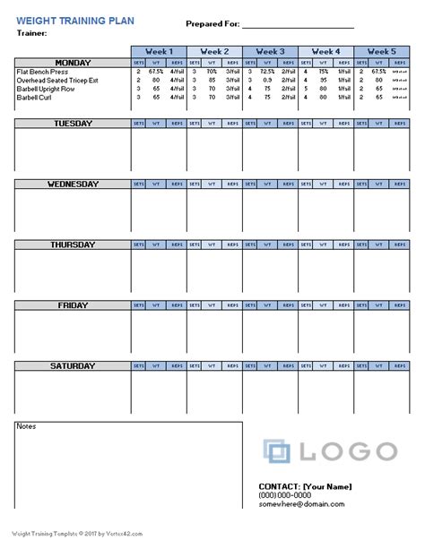 Microsoft Excel Templates Weight Training Plan Excel Template