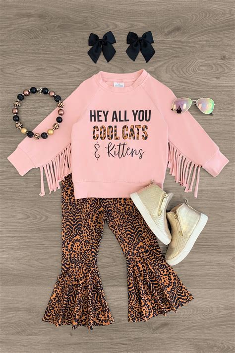 Hey All You Cool Cats And Kittens Fringe Bell Bottom Set Sparkle In Pink