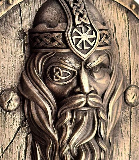 Viking Decor Odin Statue On The Shield Pagan Art Viking Wall Etsy