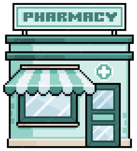 Premium Vector Pixel Art Pharmacy Facade With Awning Vector Build For
