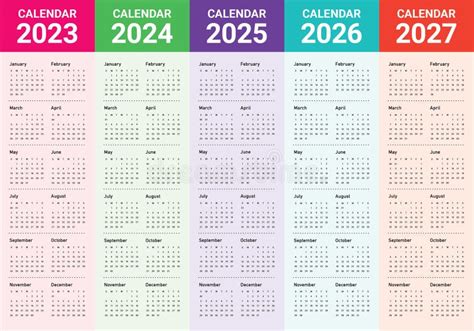 2023 2027 Year Calendar Stock Vector Illustration Of Monthly 263215390