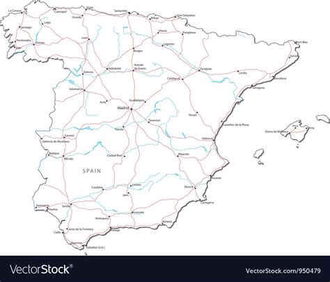 Spain Black White Map Royalty Free Vector Image