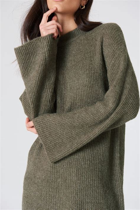 Wide Sleeve Knitted Sweater Beige Na