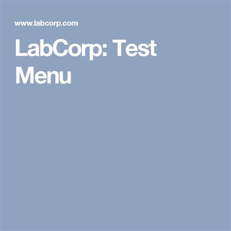 Labcorp Test Codes Menu
