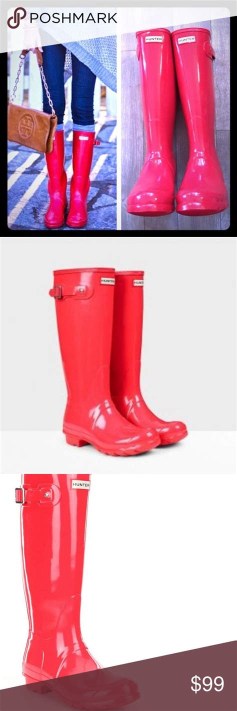 Soldhunter Bootsauthenticglossy Bright Coral Hunter Boots Boots