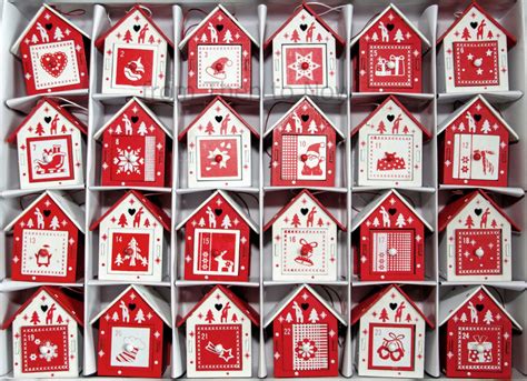 Wooden Birdhouse Christmas Advent Village Calendar Red White