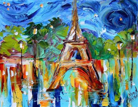 Original Oil Painting Paris Eiffel Tower Abstract On Canvas Etsy