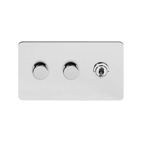 Polished Chrome Flat Plate 3 Gang Switch With 2 Dimmers 3 Gang Dimmer