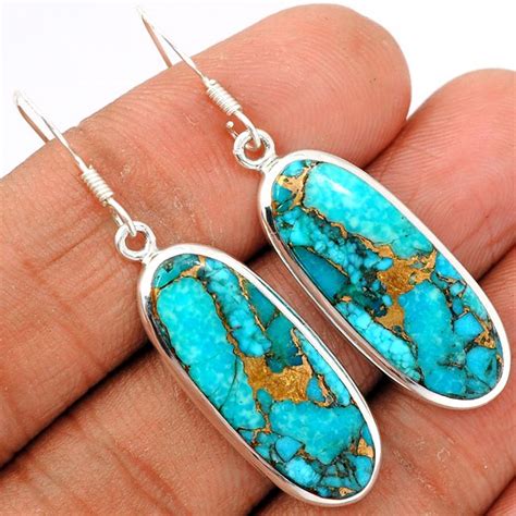 Copper Blue Arizona Turquoise Sterling Silver Earrings Jewelry