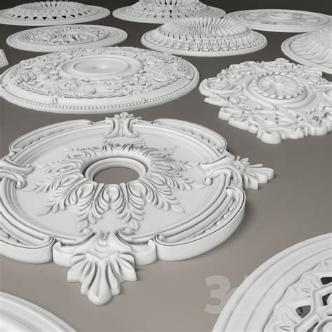 Decorative plaster, applied to the ceiling,differs from the usual composition by granularity. 3d models: Decorative plaster - Ceiling outlet 1