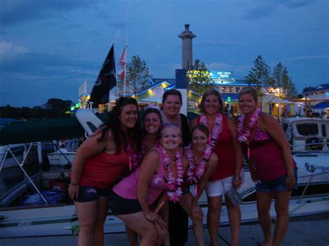 another group of girls having a bachelorette party at put in bay ohio they are at the keys