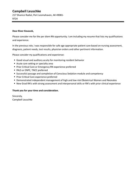 Per Diem RN Cover Letter | Velvet Jobs