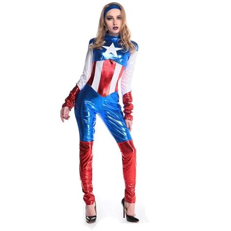 Captain America Jumpsuits Performance Costume Halloween Adult Women Superhero Female Ladies