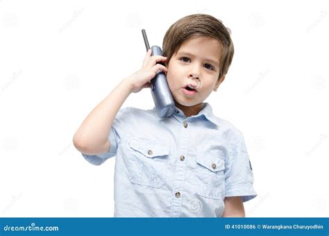 Little Boy Using Phone Call Stock Photo Image Of Background Little