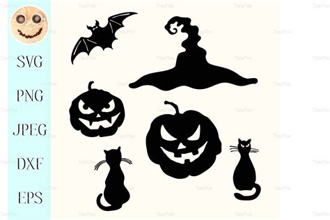 Halloween Pumpkin Lantern Black Cat Witch Hat Bat