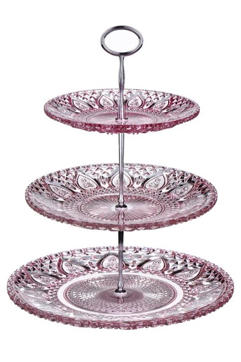 All Home 3 Tier Glass Cake Stand In Pink And Reviews Uk