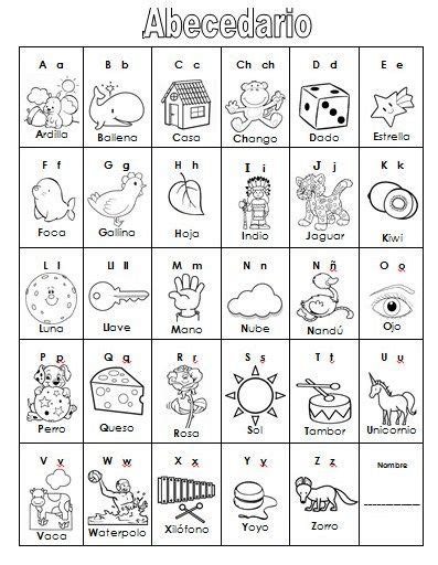 Introducir imagen abecedario para colorear con dibujos en español
