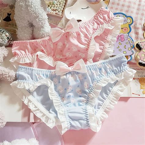 [leggycozy] kawaii cute rabbit pattern ruffles panties with bow knot lingerie bonita lingerie