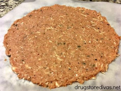 Roll out chicken in a thin circular pattern and bake until golden brown, approximately 20 minutes. Ground Chicken Crust Pizza - Drugstore Divas