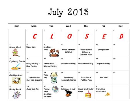 The July 2013 Calendar Is Filled With Different Things To See And Do On