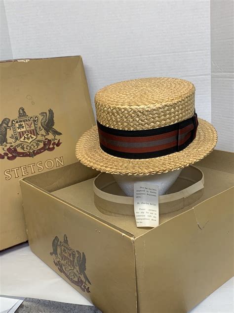 1920s Stetson Select Straw Boater Stiff Hat Flat Bri Gem