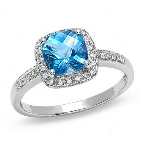 Have blue diamond engagement rings captured your heart? Cushion-Cut Blue Topaz and Diamond Accent Engagement Ring in 14K White Gold | Engagement Rings ...