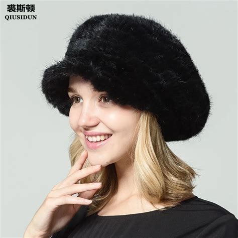 Qiusidun Real Knitted Mink Fur Hat Casual Female Cap Women Hats Winter 2017 Female Sex Russian