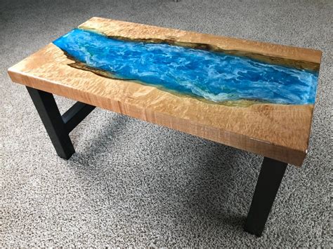 Clear resin epoxy table , live edge epoxy table, custom order epoxy table, office table, dining table acacia wood table, with stand. Epoxy Resin Ocean and Maple Coffee Table in 2020 | Custom ...