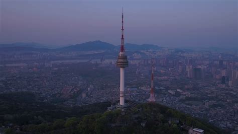 Aerial Korea Seoul April 2017 Seoul Tower Sunrise Stock Video Footage
