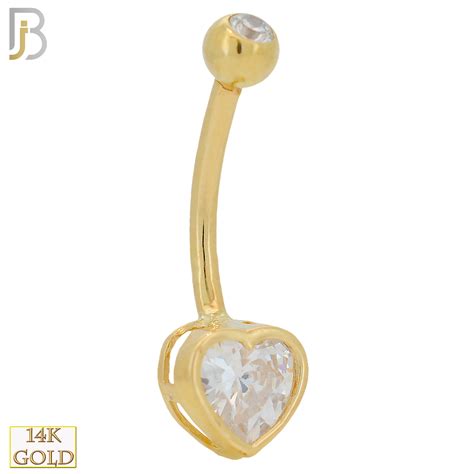 14k Gold Heart Shaped Cz In Bezel Setting Belly Ring Body Jewelz