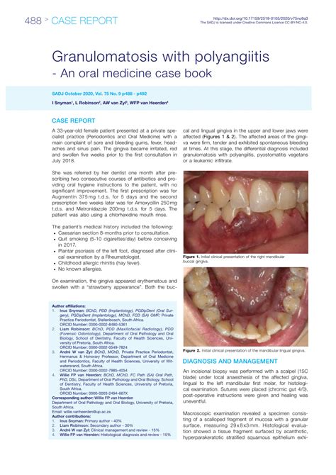 Pdf Granulomatosis With Polyangiitis An Oral Medicine Case Book