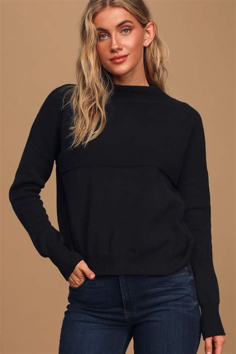 Cute Black Sweater Mock Neck Sweater Knit Sweater Lulus