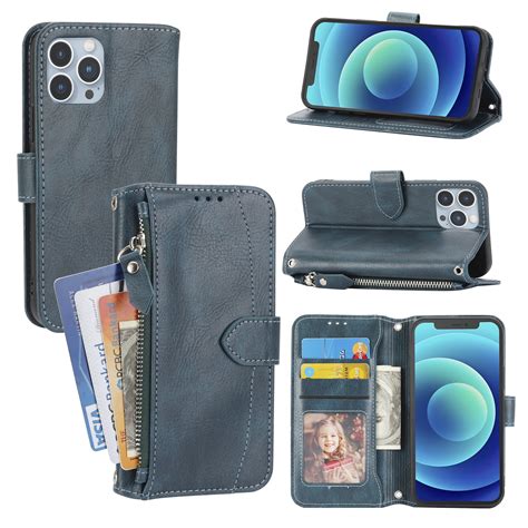 Allytech Zipper Wallet Case For Iphone 12 Pro Max Pu Leather Purse Case