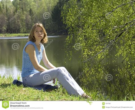 Girl Siting Near Pond Stock Image Image Of Rest Peace 131759