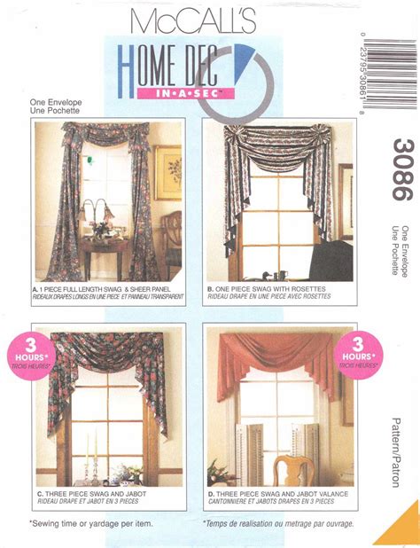 Mccalls Sewing Pattern 3086 781 Window Treatments Swags Curtains