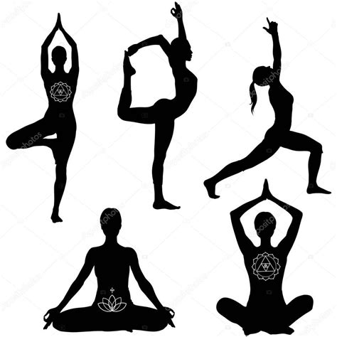 Yoga Poses Black Silhouettes Illustration — Stock Vector