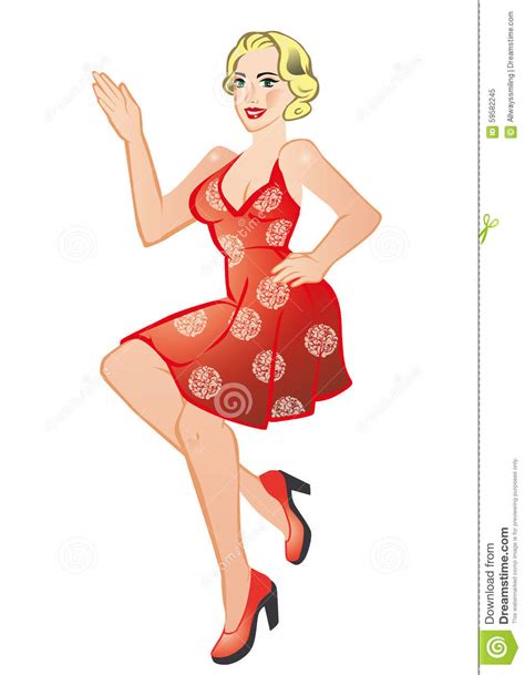 Beautiful Girl In Red Dress Sitting Stock Illustration Illustration