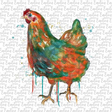 Chicken Original Watercolor Art Instant Download Sublimation Etsy