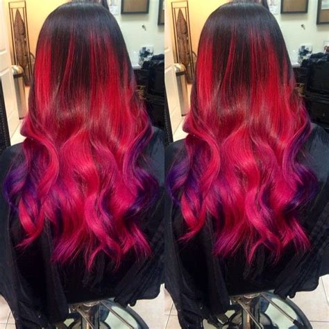 Red To Hot Pink Ombré With Some Purple Peekaboos Ombre Hair At Home