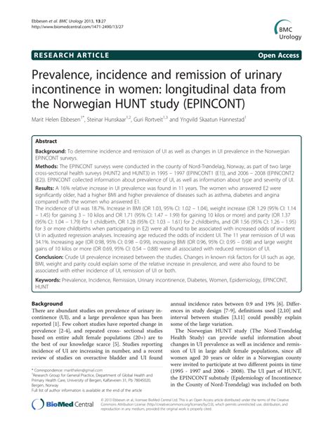 Pdf Prevalence Incidence And Remission Of Urinary Incontinence In